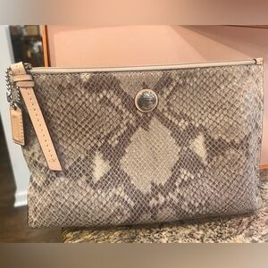 Like NEW COACH python print bag/pouch with zip closure tan/brown creme snake